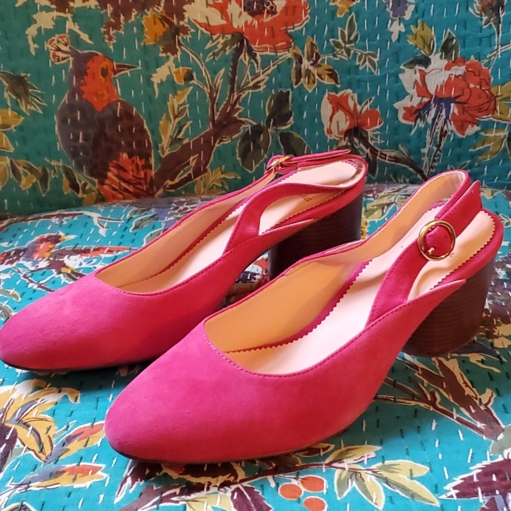 J.Crew Pink Soft Suede Leather Slingback Heels